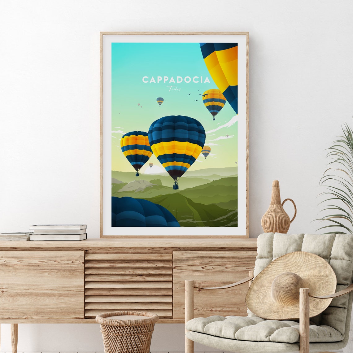 Cappadocia Colorful Hot Air Balloons Green Valley Turkey Poster
