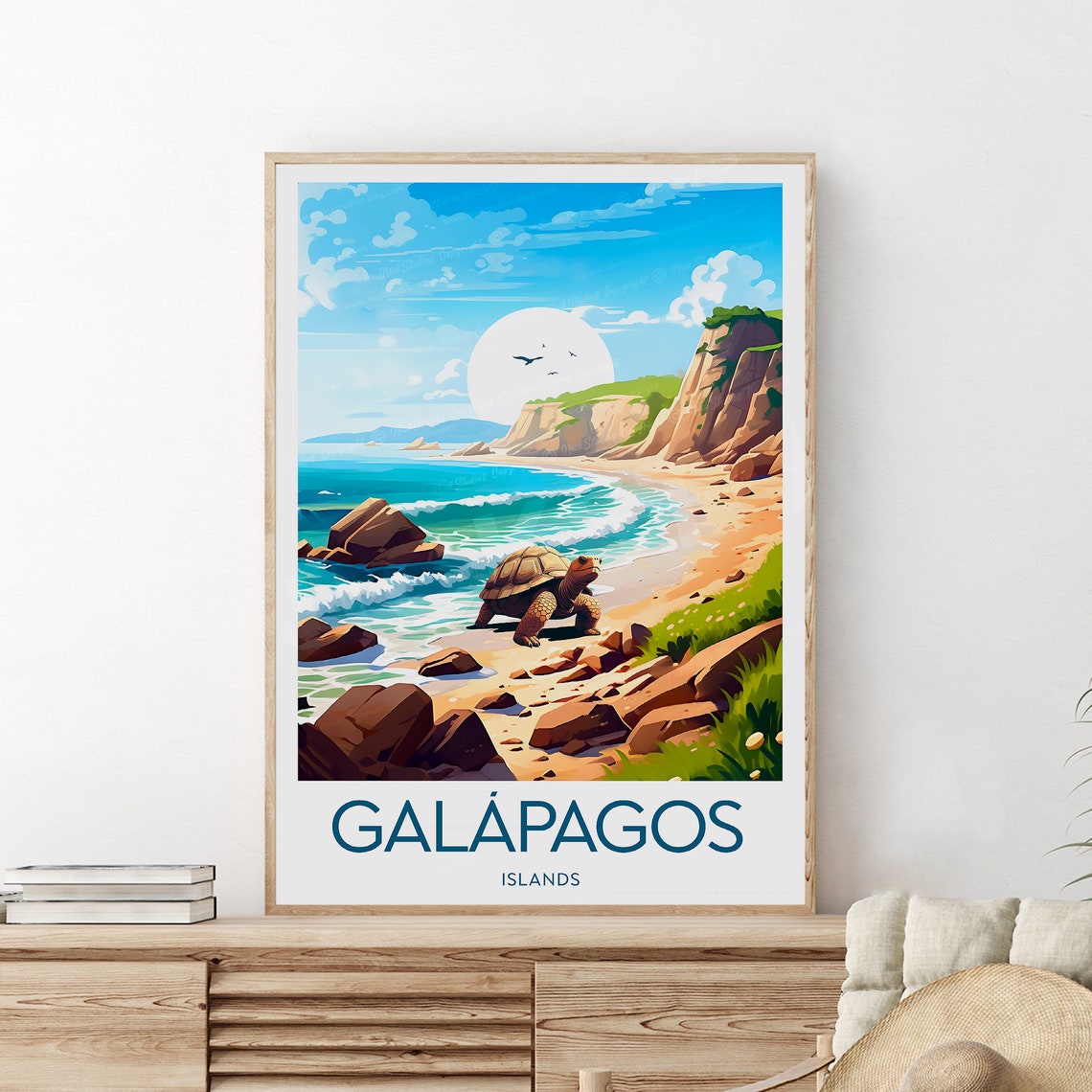 Galapagos Islands Giant Tortoise Rocky Beach Wildlife Travel Poster - Image 2
