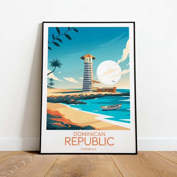 Dominican Republic Caribbean Lighthouse Beach Island Travel Poster