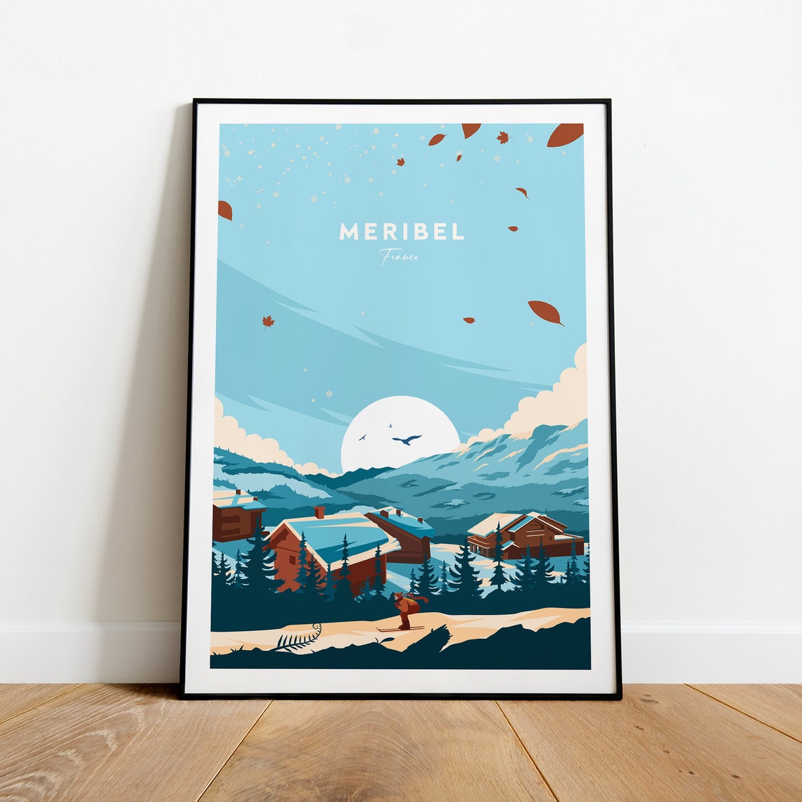 Meribel Traditional Travel Print France Meribel Poster Ski Poster Ski Resort Print Meribel Ski Wedding Gift Birthday