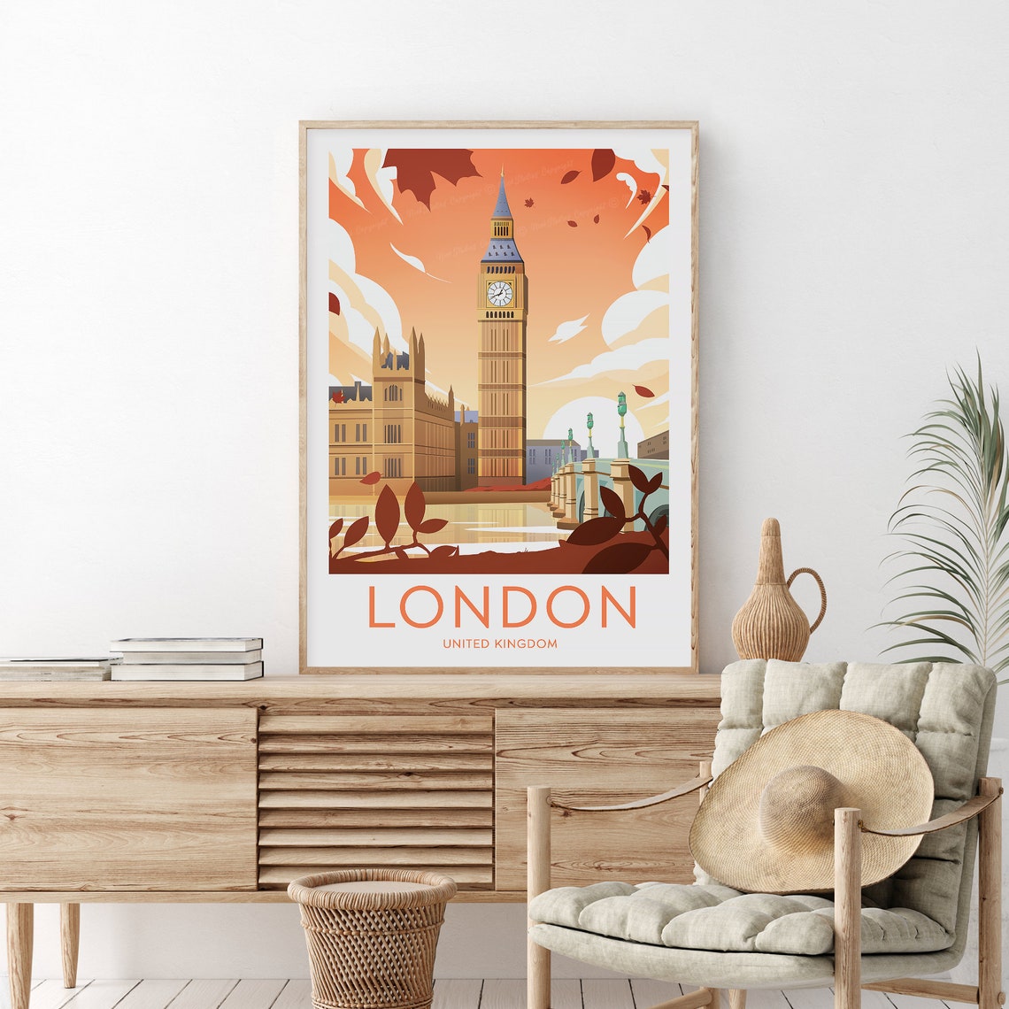 London Big Ben at Autumn Sunset by the Thames England Poster - Image 2