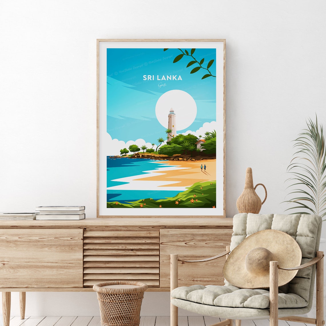 Sri Lanka Galle Fort Lighthouse Tropical Palm Beach Scene Poster - Image 2