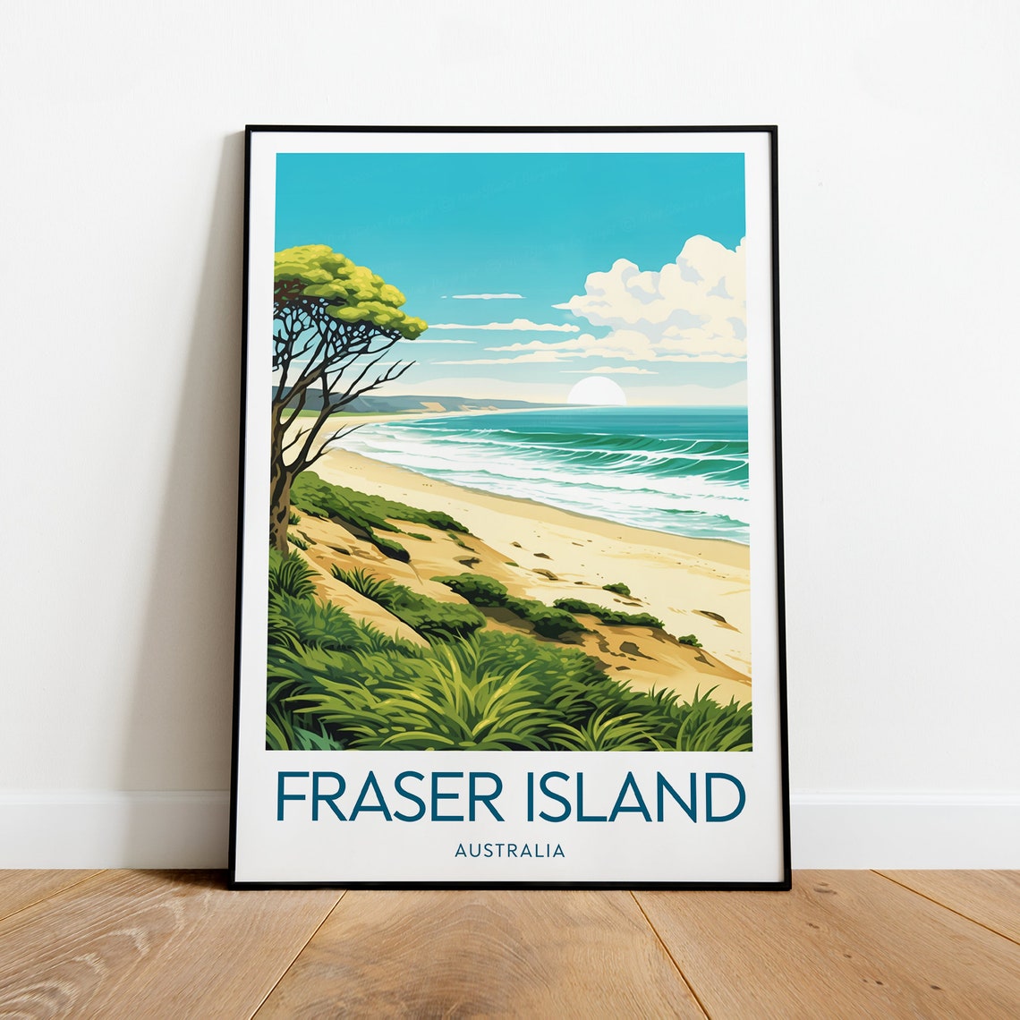 Fraser Island Australia Beach Pandanus Tree Surf Waves Travel Poster - Image 2