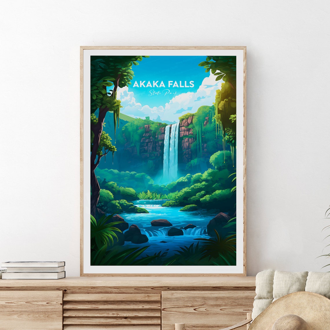Akaka Falls State Park Hawaii Waterfall Jungle Travel Poster