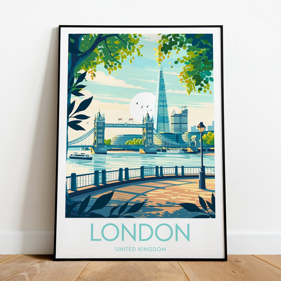 London Tower Bridge Shard Thames Riverside Walk Travel Poster
