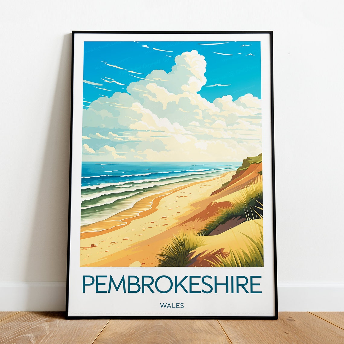 Pembrokeshire Wales Golden Sandy Beach Dunes Coast Travel Poster