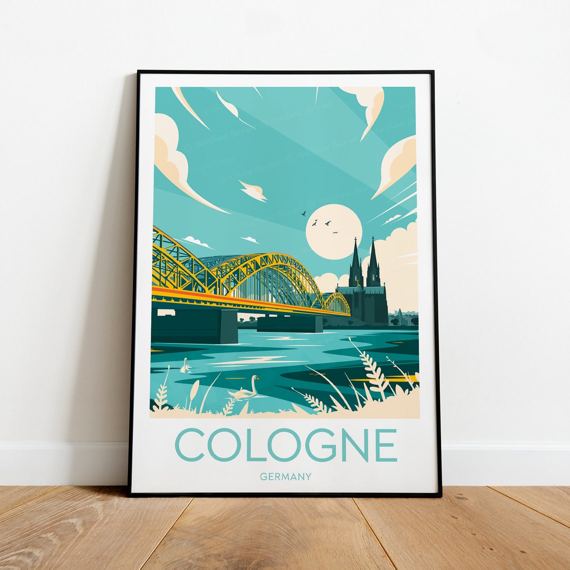 Cologne Germany Cathedral and Hohenzollern Bridge Moon Poster - Image 2