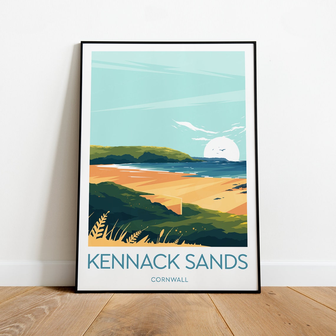 Kennack Sands Cornwall Golden Beach Headland Sunset Travel Poster