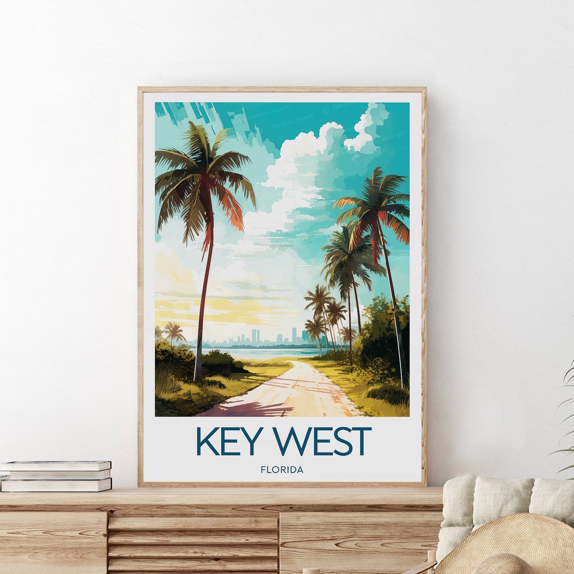 Key West Florida Palm Tree Path Vintage Travel Poster Artwork