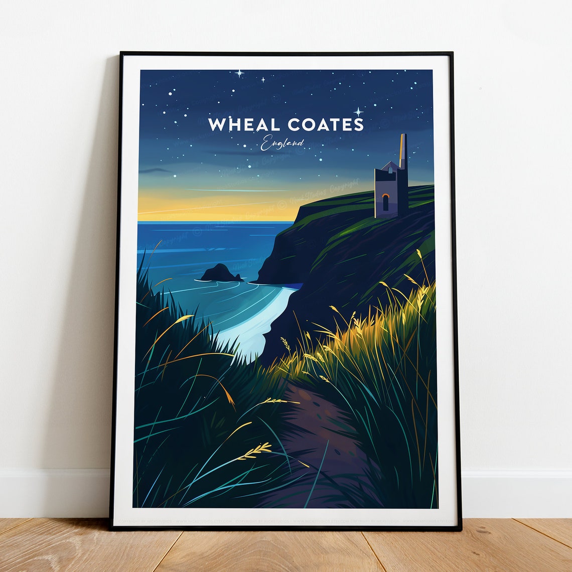 Wheal Coates England Night Sky Starry Coastal Vintage Travel Poster