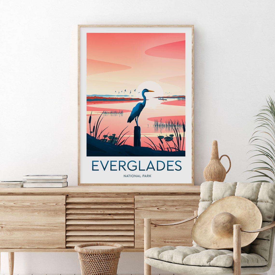 Everglades Heron Sunset Wetlands Pink Sky National Park Poster - Image 2