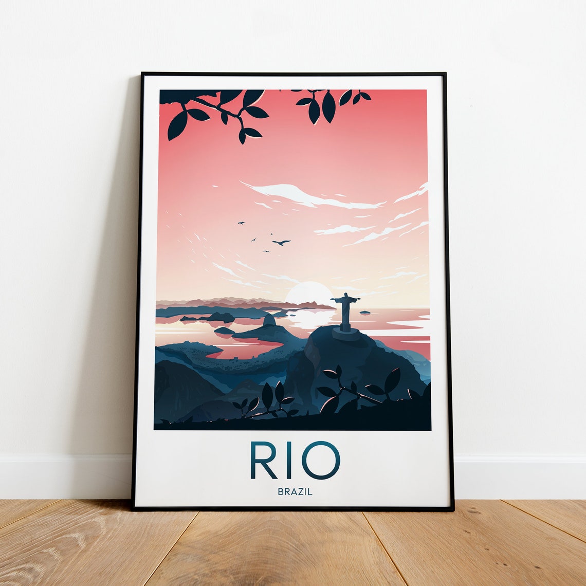 Rio de Janeiro Brazil Christ the Redeemer at Sunset Travel Poster