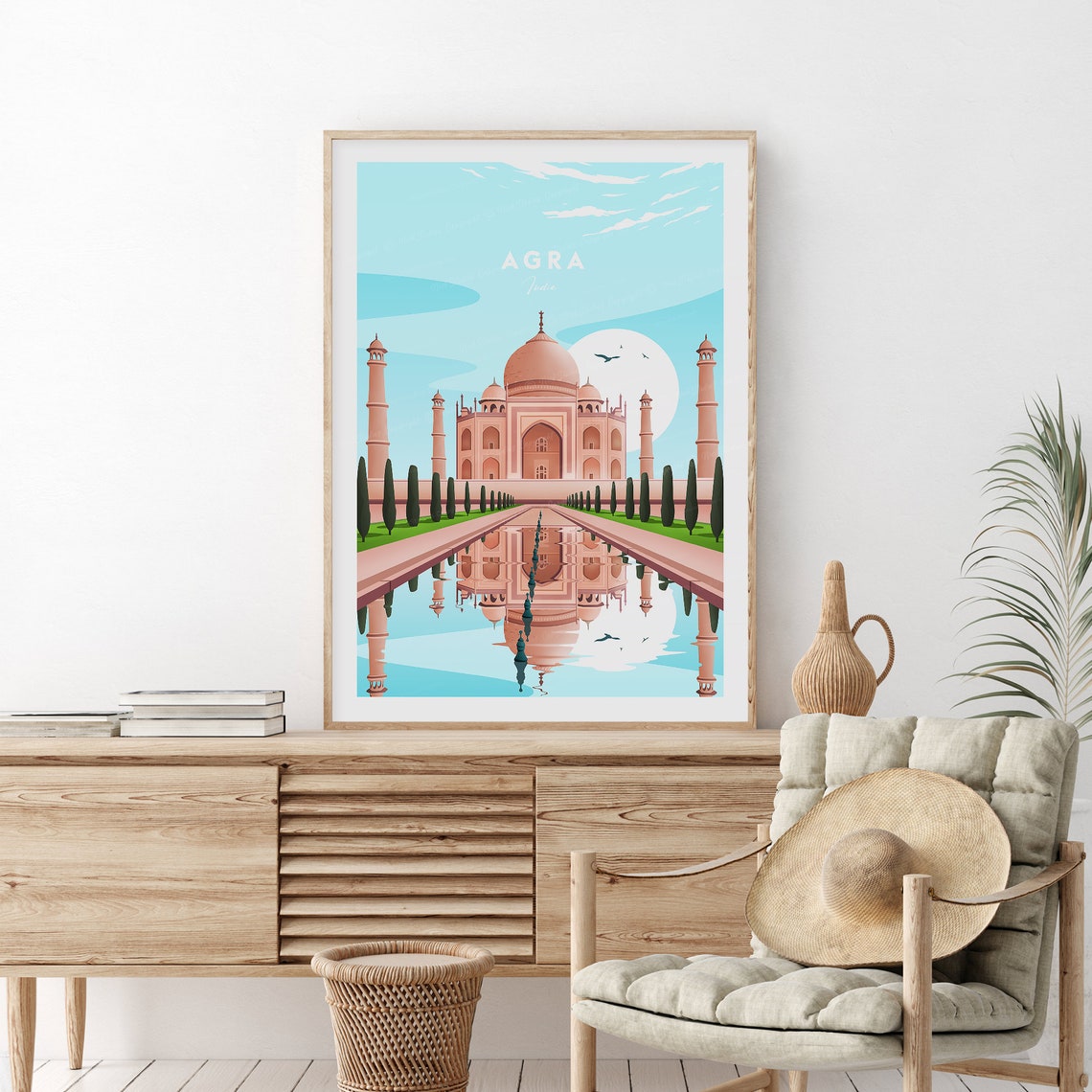 Agra Taj Mahal India Landmark Sunset Reflection Travel Poster