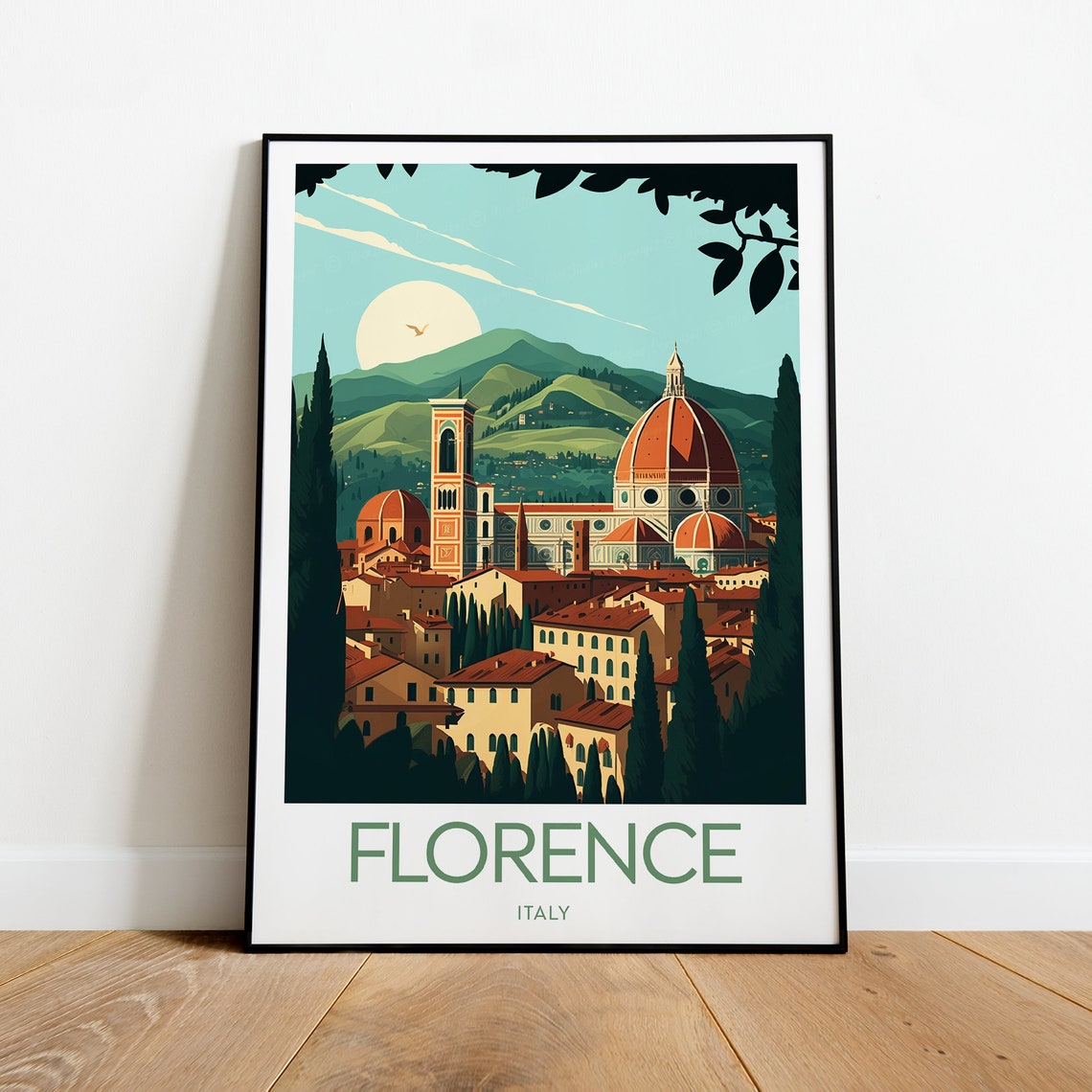 Florence Italy Duomo Cathedral Hills Green Cypress Trees Poster