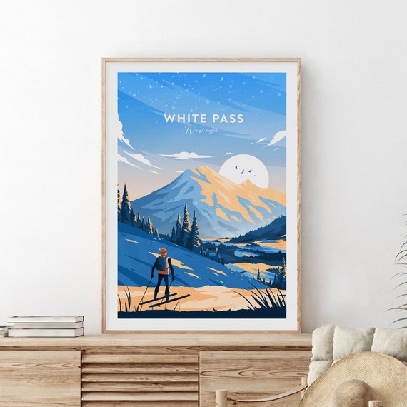 White Pass Traditional Ski Print Colorado White Pass Poster Wedding Gift Birthday