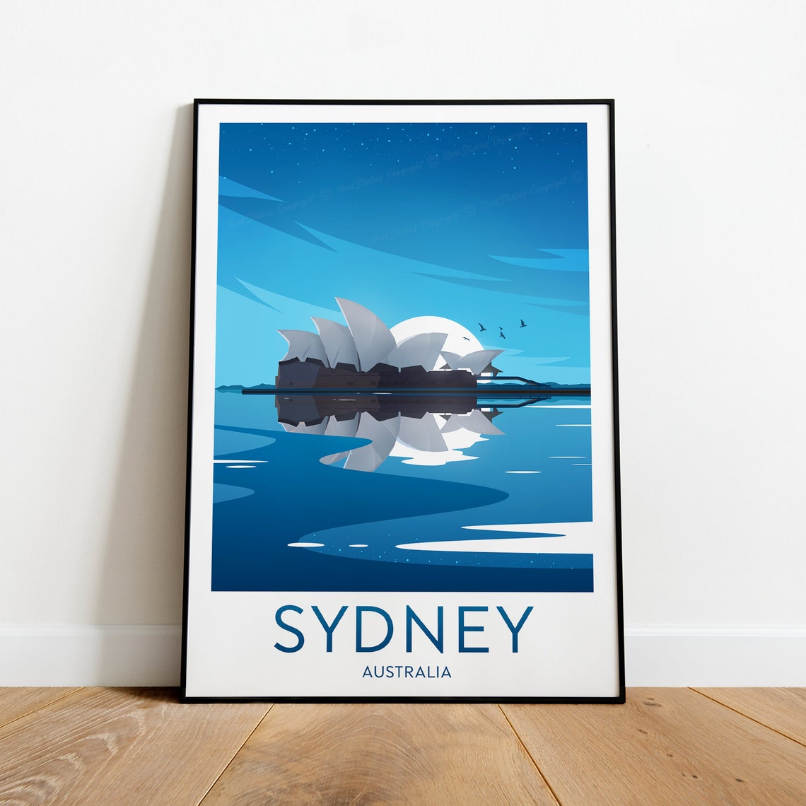 Sydney Opera House Night Harbor Reflection Australia Travel Poster