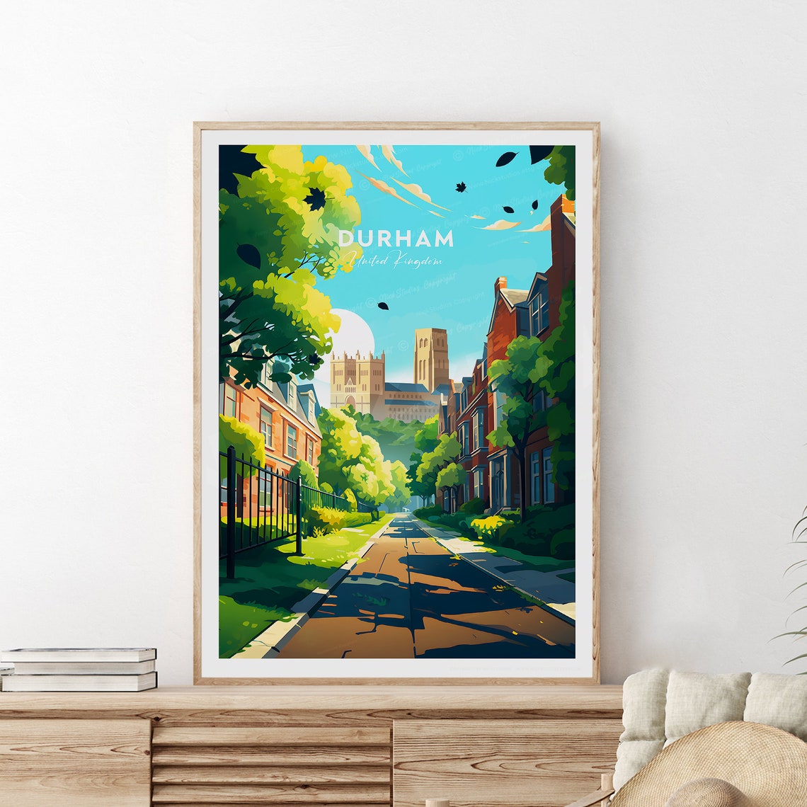 Durham England Cathedral View Leafy Street Summer Travel Poster