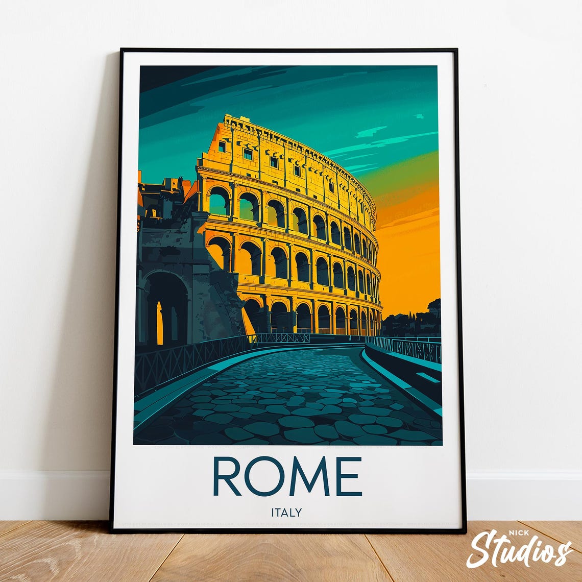 Rome Italy Colosseum Sunset Amphitheater Vintage Travel Poster