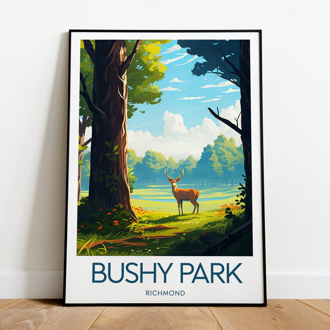 Bushy Park Richmond Royal London Stag Deer Woodland Travel Poster - Image 2