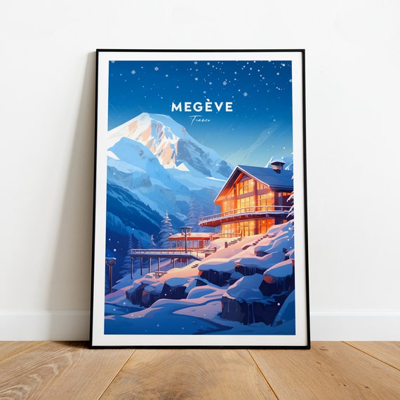 Megve Traditional Travel Print France Ski Resort Megeve Poster Ski Art Wedding Gift Birthday