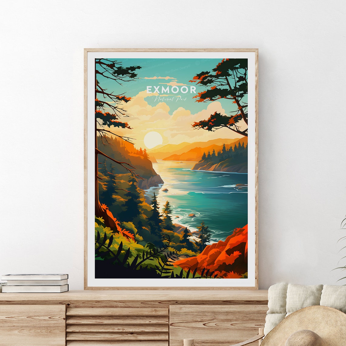 Exmoor National Park Coastal Cliffs Sunset Sea View Scene Poster