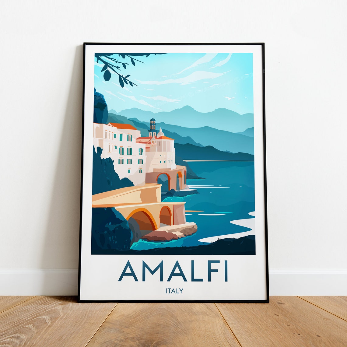 Amalfi Italy Mediterranean Coastal Cliffs Vintage Travel Poster