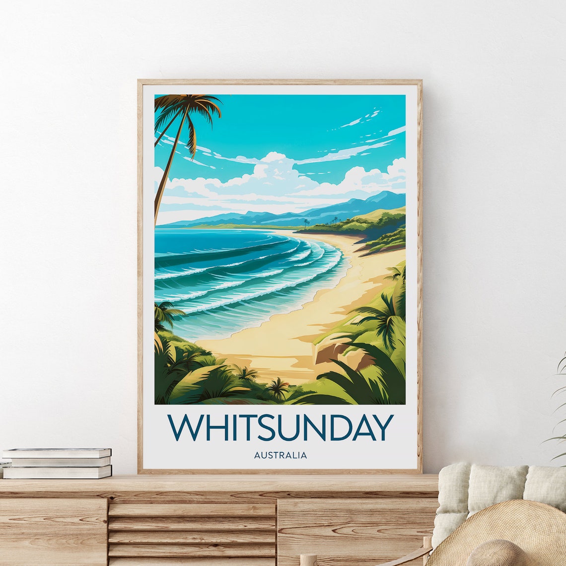 Whitsunday Australia Tropical Beach With Palm Trees And Surf Poster