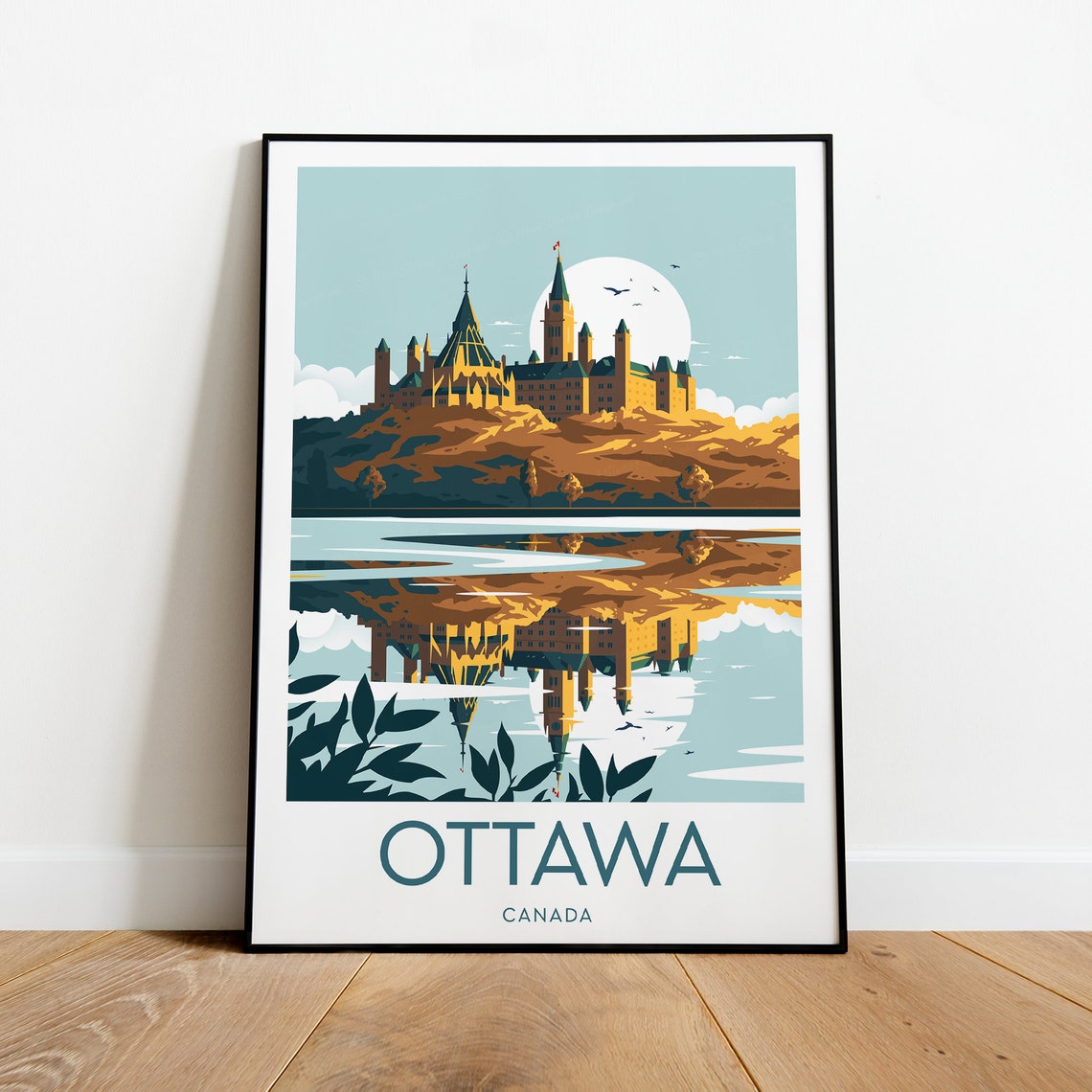 Ottawa Canada Parliament Buildings Mirrored in River Travel Poster