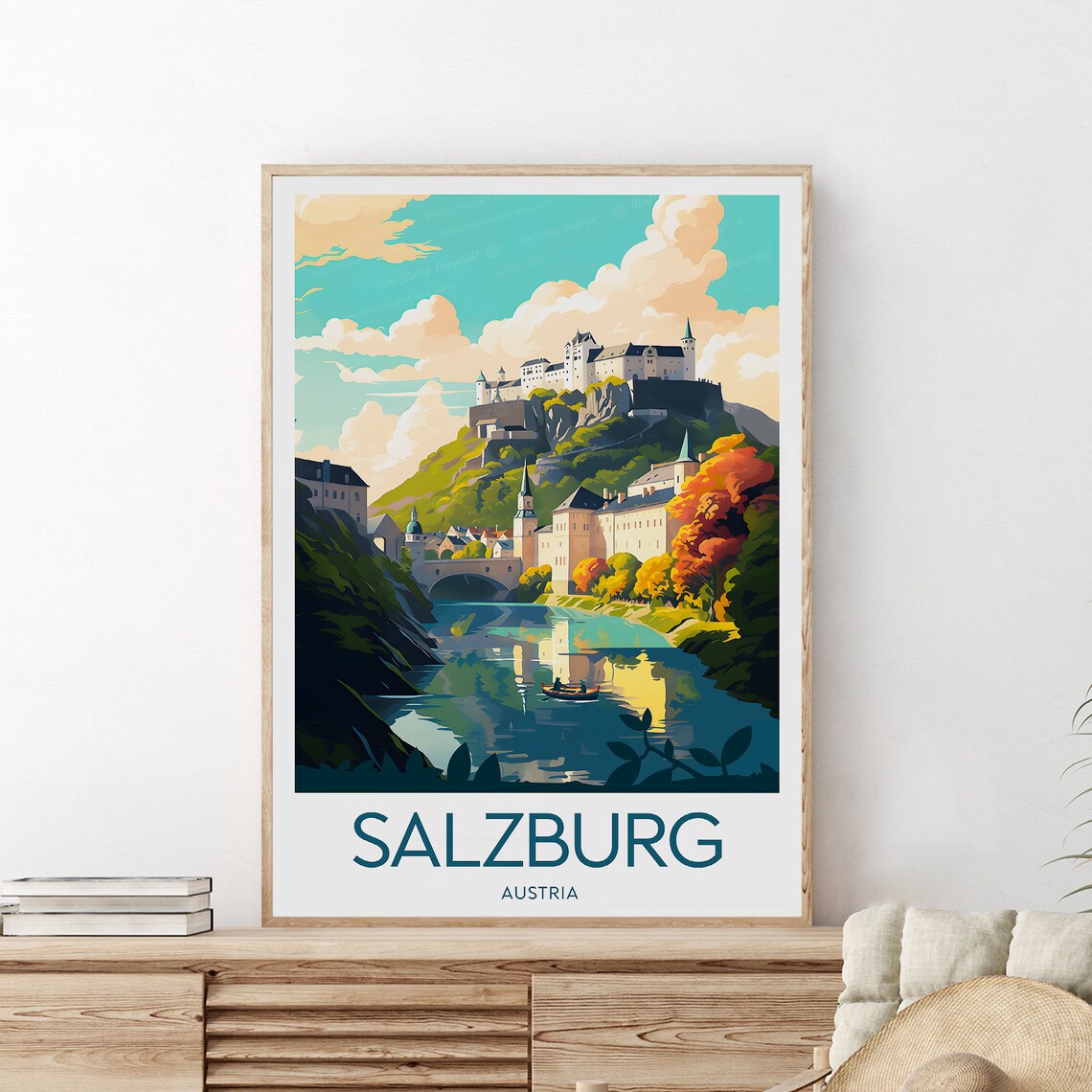 Salzburg Austria Fortress River Old Town Autumn Travel Poster - Image 2