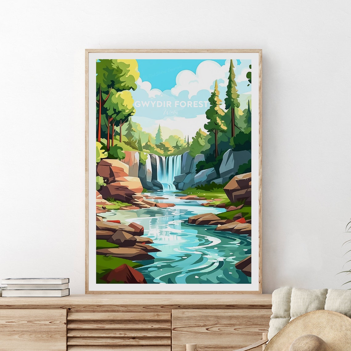 Gwydir Forest Wales Waterfall River Rocks Forest Travel Poster