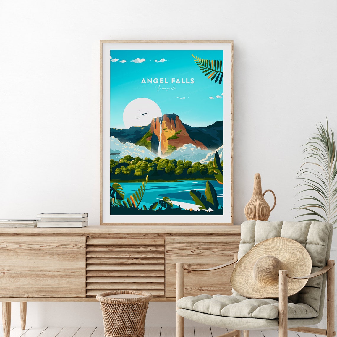 Angel Falls Venezuela Waterfall Off Red Mesa Mountain Poster