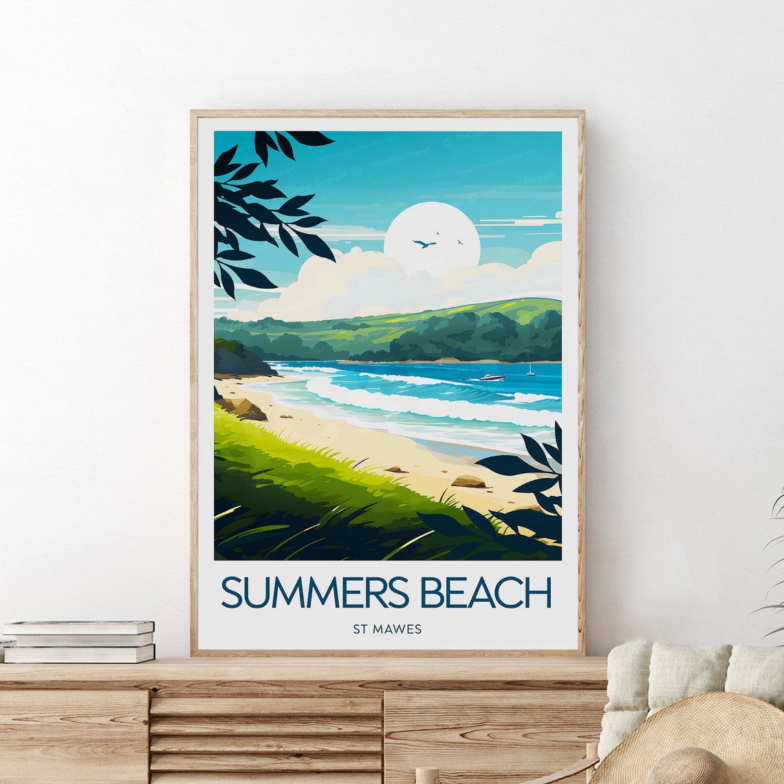 Summers Beach St Mawes Cornwall Golden Bay Coastal Travel Poster