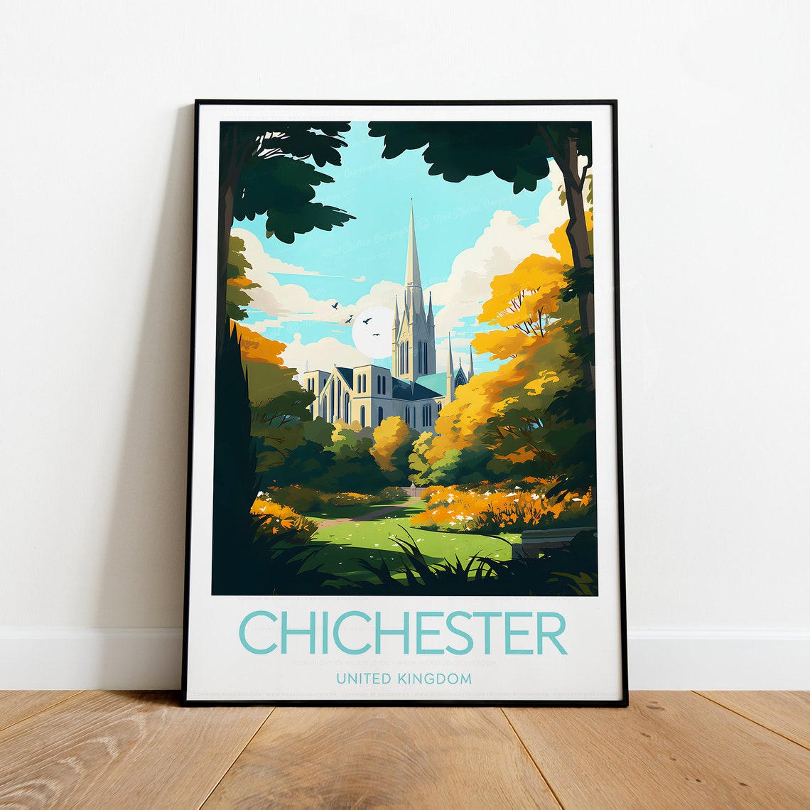 Autumn Chichester England Cathedral Gardens Park View Poster - Image 2