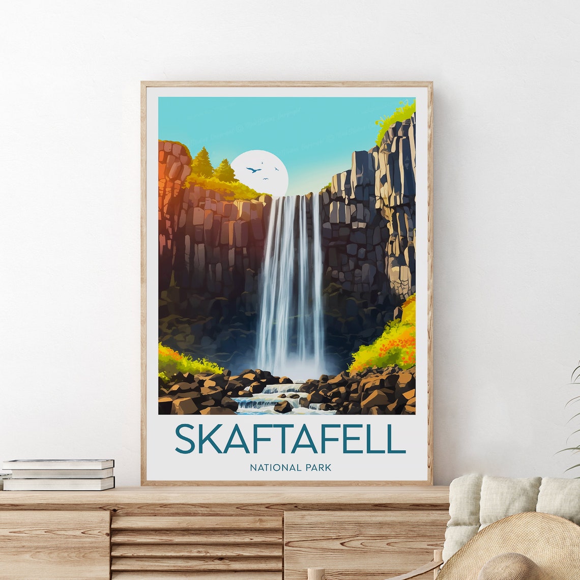 Skaftafell National Park Iceland Waterfall Basalt Cliffs Travel Poster - Image 2
