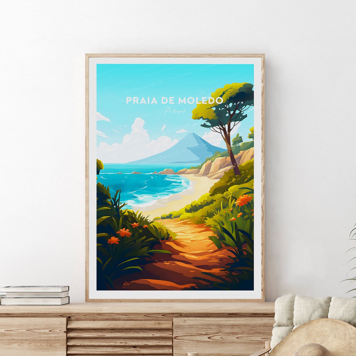 Praia De Moledo Portugal Beach Cove Retro Scene Travel Poster