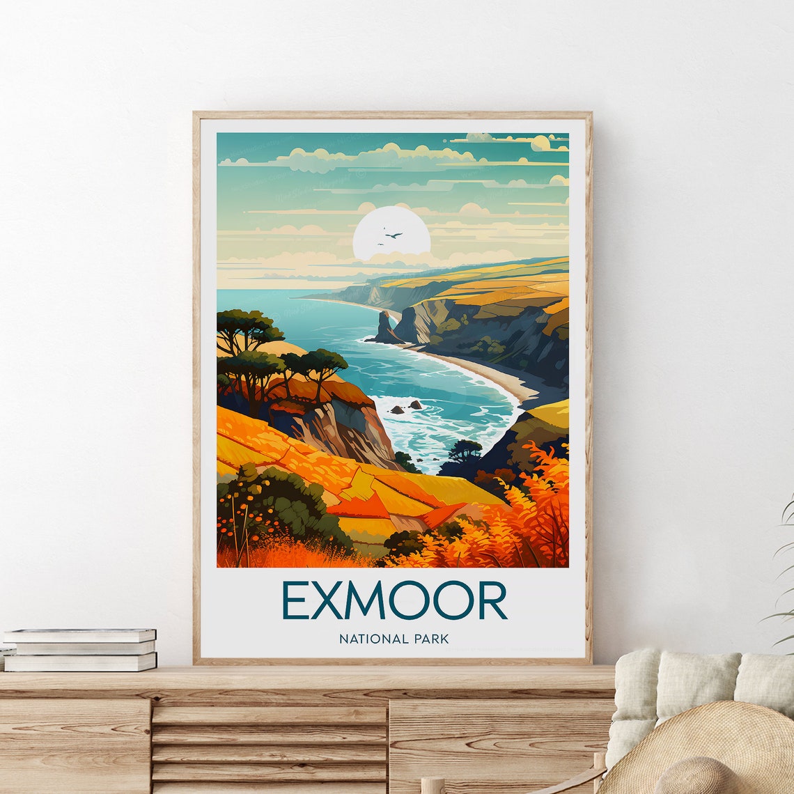 Exmoor National Park Golden Cliffs Coastline England Travel Poster