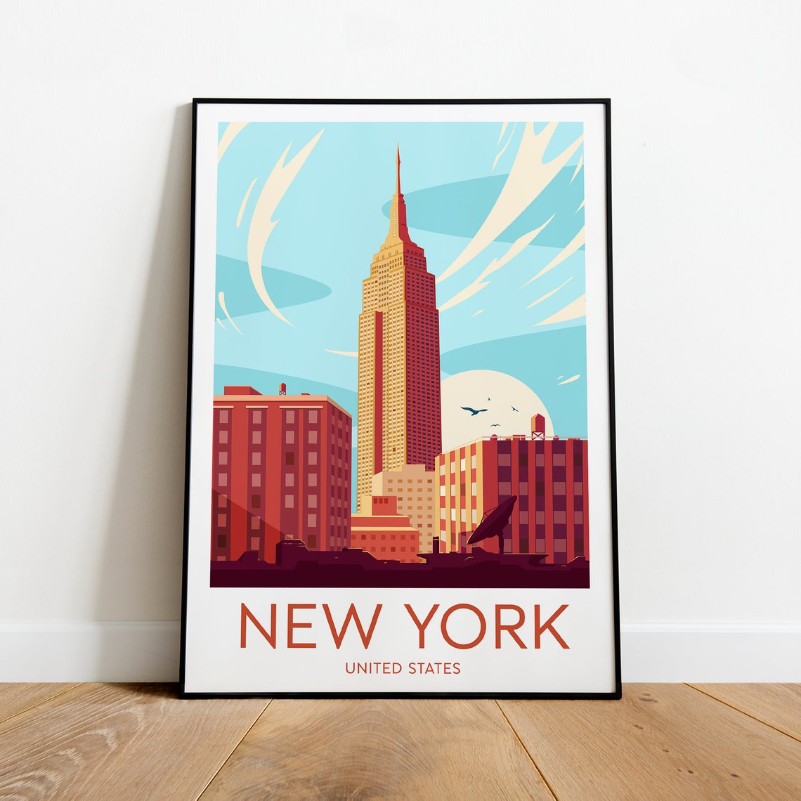 New York City Empire State Building Golden Sunset Travel Poster