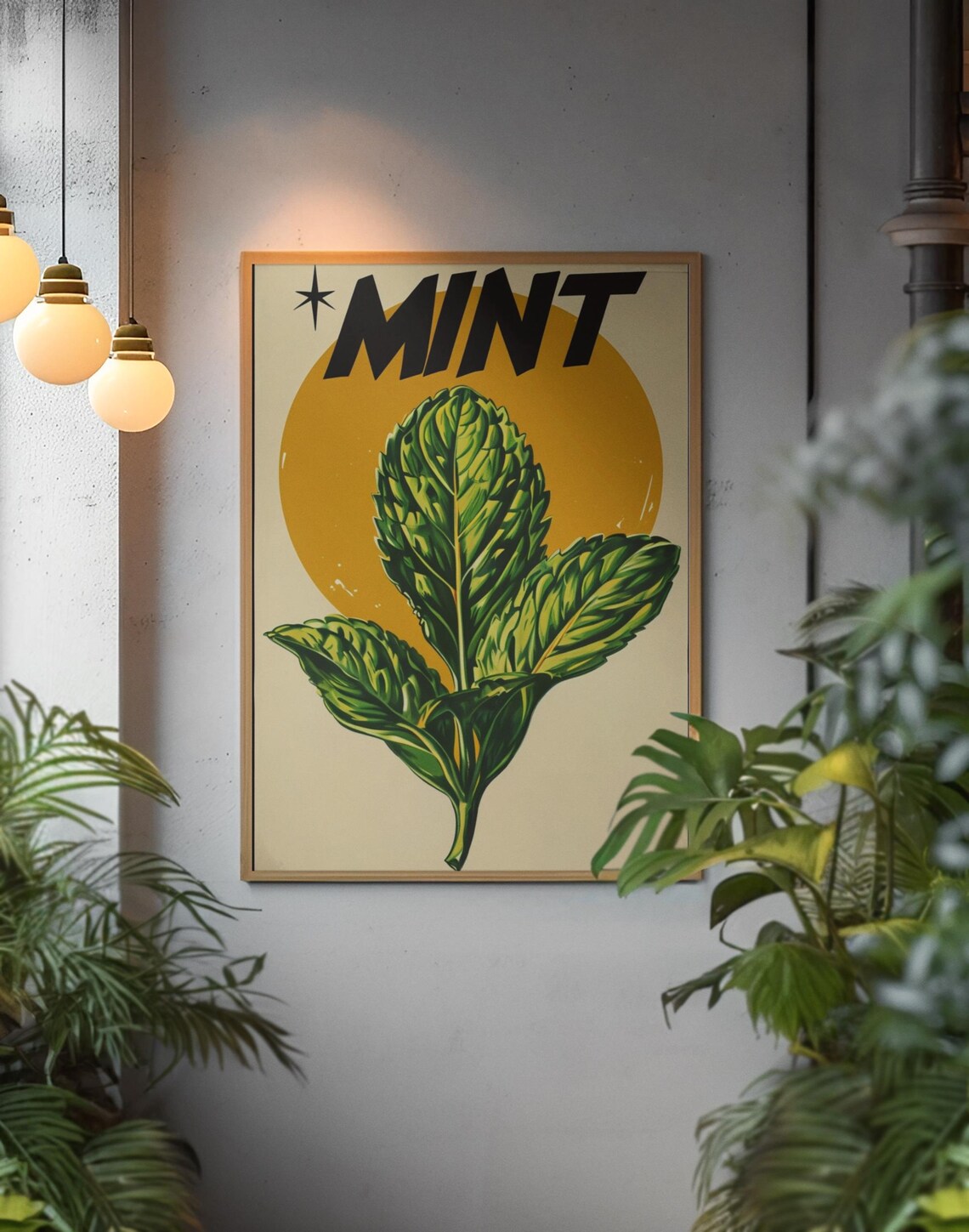 Mint Retro Botanical Kitchen Herb Wall Decor Vintage Sun Poster
