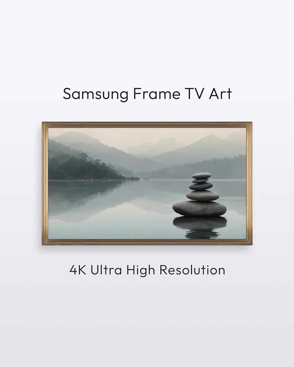 Samsung Frame Tv Art Stone Stack Minimalist Serene Landscape 4k Print