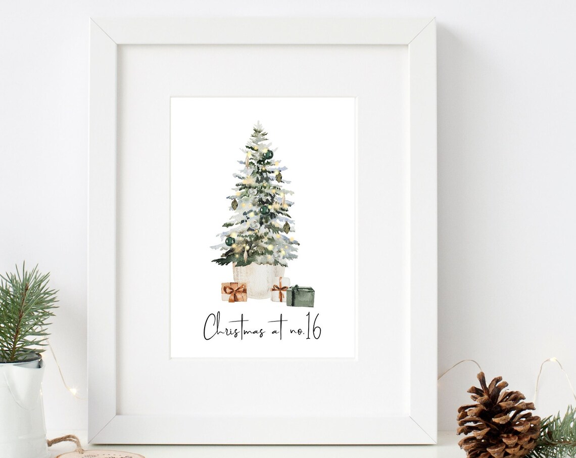 Christmas At No 16 Snowy Pine Pot Gifts Watercolor Holiday Poster