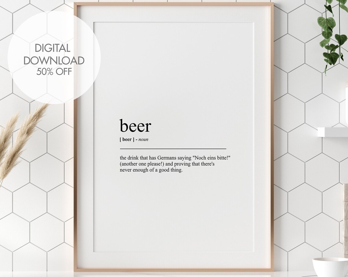 Beer Funny Food Typography Word Definition Minimalist Kitchen Poster