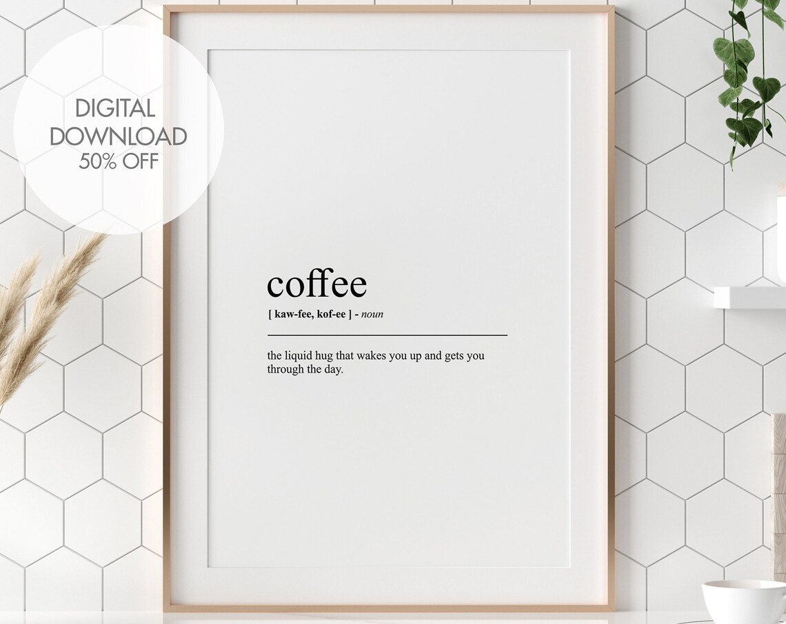 Coffee Funny Food Typography Word Definition Minimalist Kitchen Poster