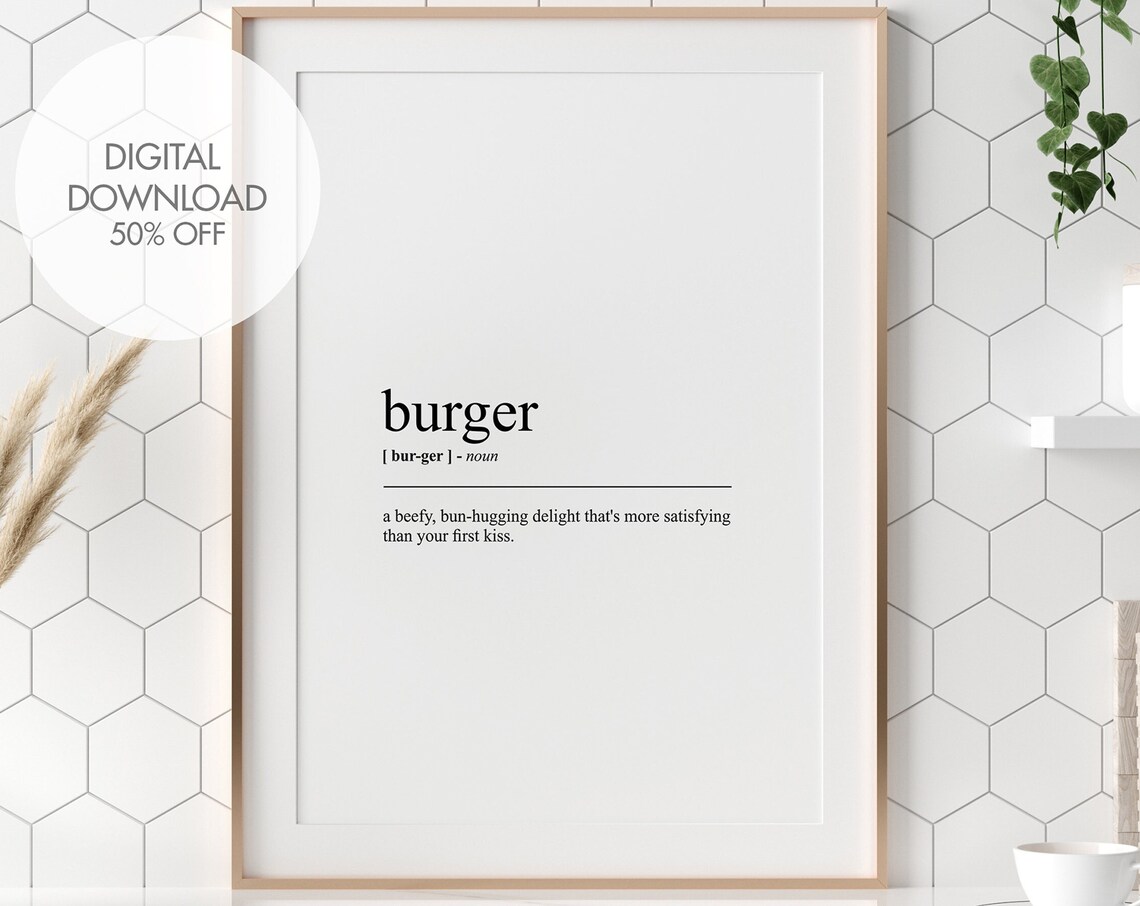 Burger Definition Print, Fun Fast Food Wall Art