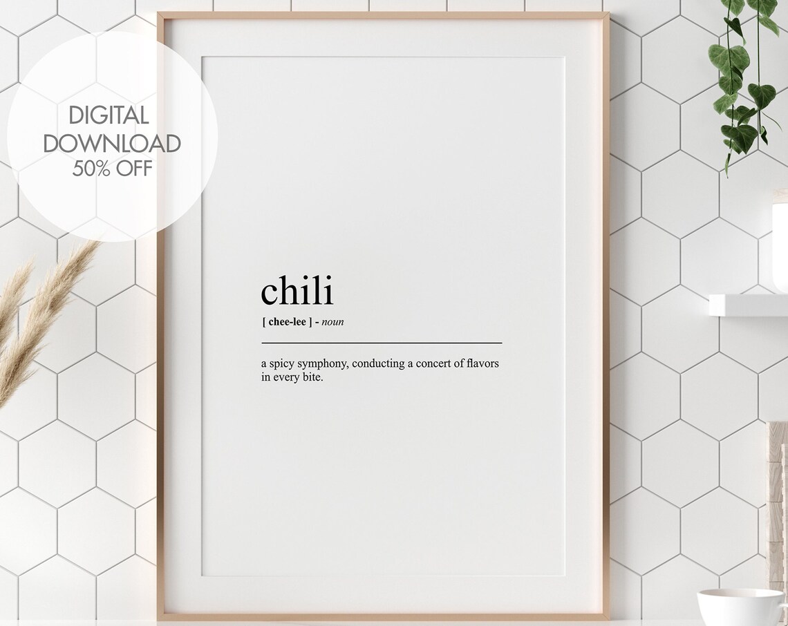 Chili Funny Food Typography Word Definition Minimalist Kitchen Poster