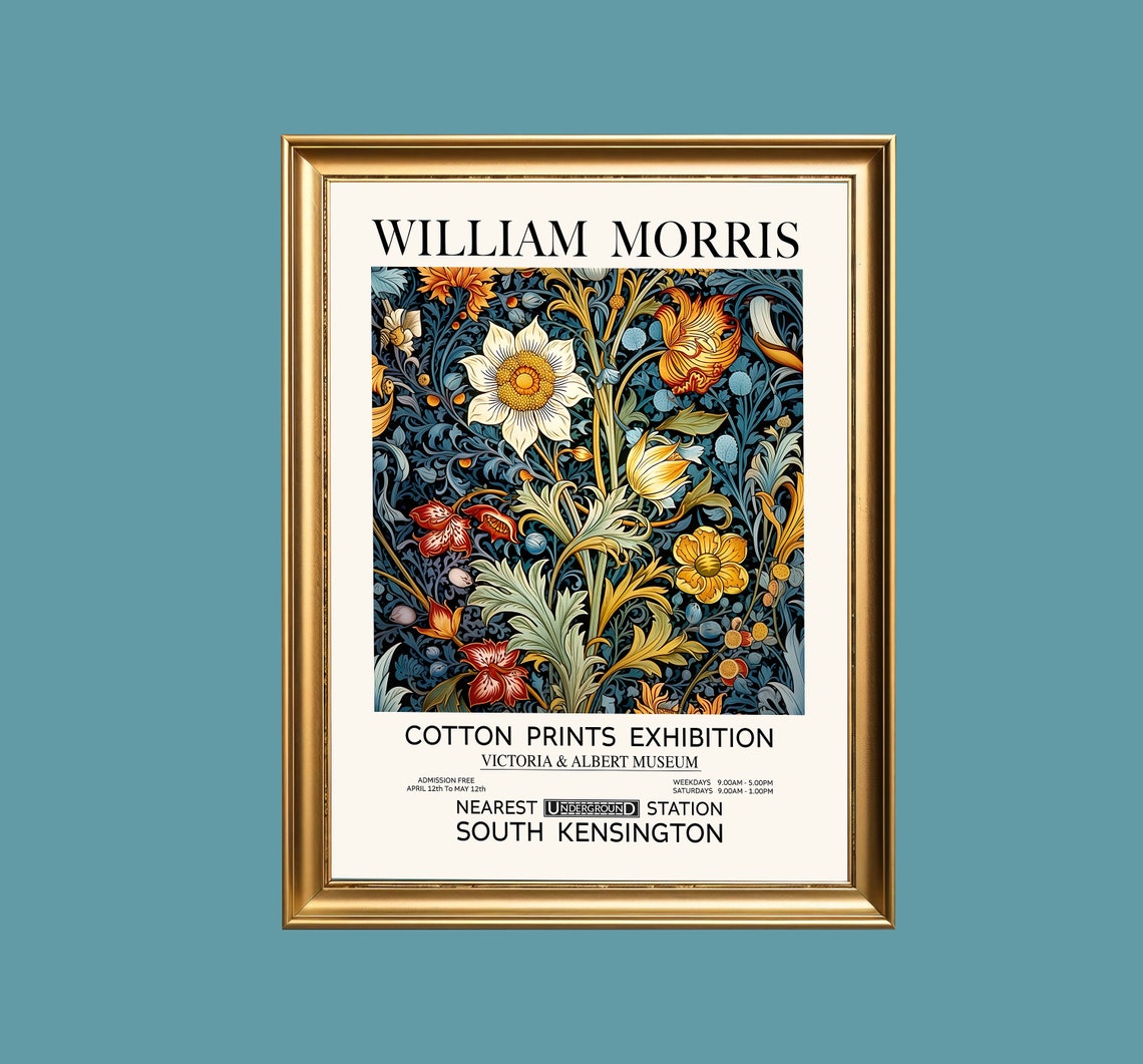 William Morris Vibrant Orange and White Floral Exhibition Poster