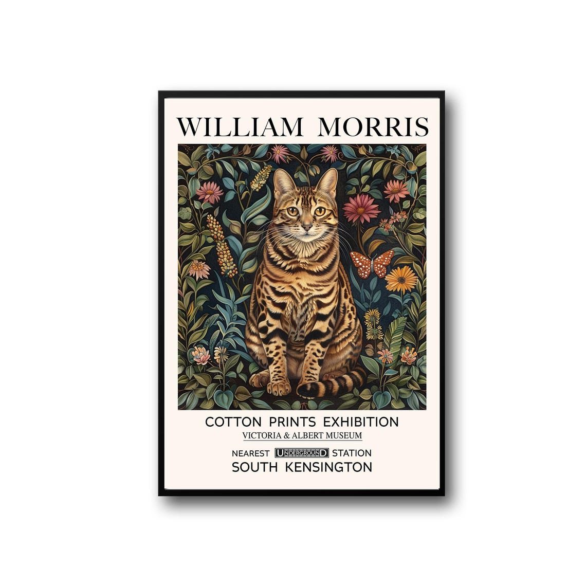 William Morris Spotted Bengal Cat Floral Garden Exhibition Poster - Image 2