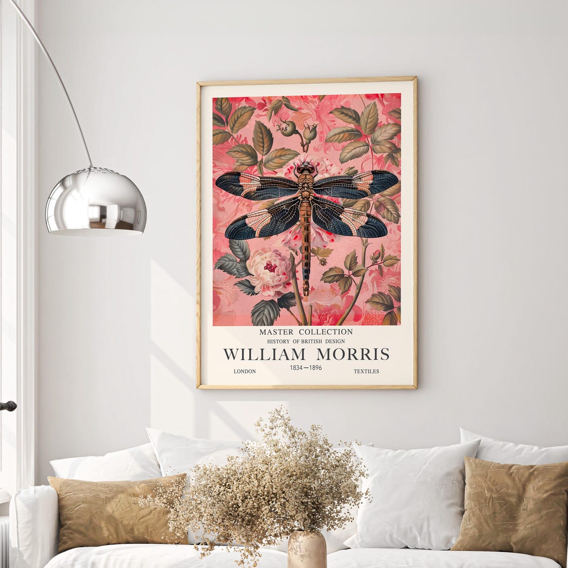 William Morris Dragonfly Pink Peonies British Design Art Poster - Image 2