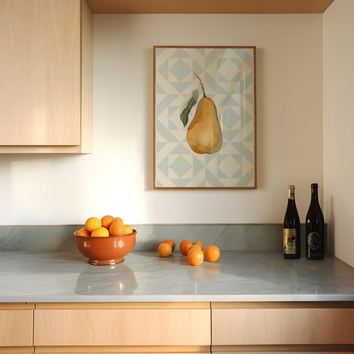 Blue Quilted Pear Illustration, Kitchen Decor - Image 2