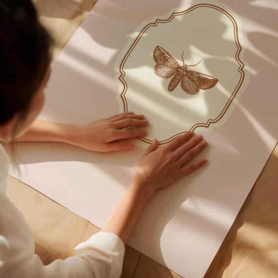 Blush Vertical Butterfly Illustration Print Wall Art Trendy Decor Nursery Decor Vintage