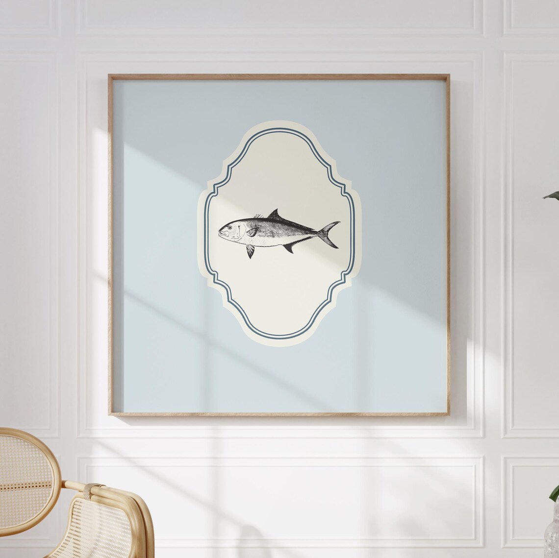 Vintage Fish Engraving Baby Blue Ornate Square Nursery Coastal Poster - Image 5